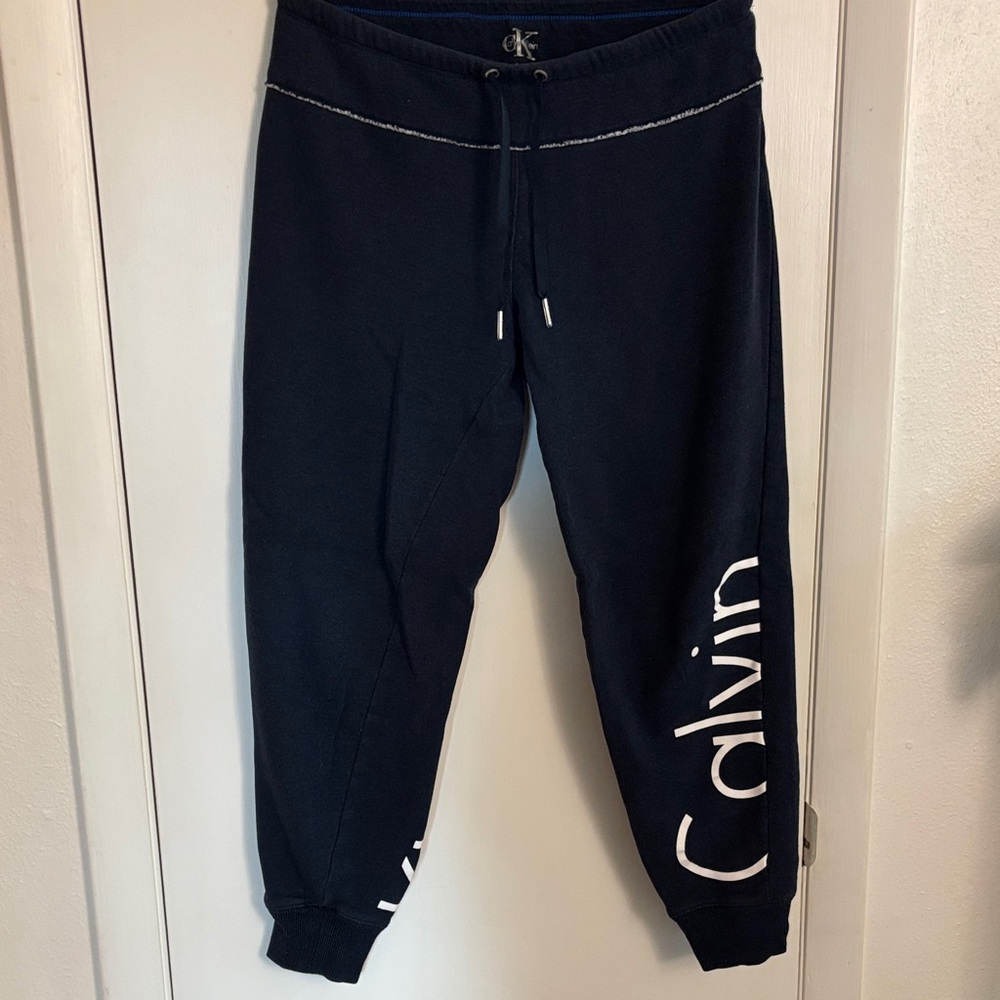 Calvin Klein Navy Jogger Pants with White Logo